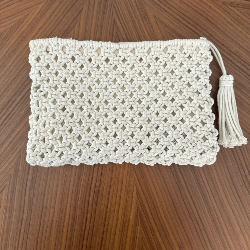 Handmade Macramé Clutch with Tassel - Picture 2 of 5